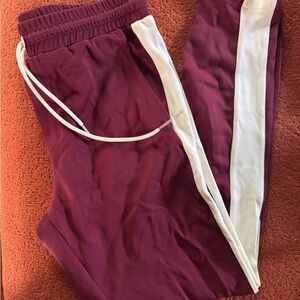 Moncler Burgundy and White Joggers